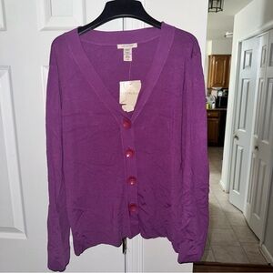Covington Women's XL Purple V-Neck Cardigan Sweater NWT Long Sleeve
